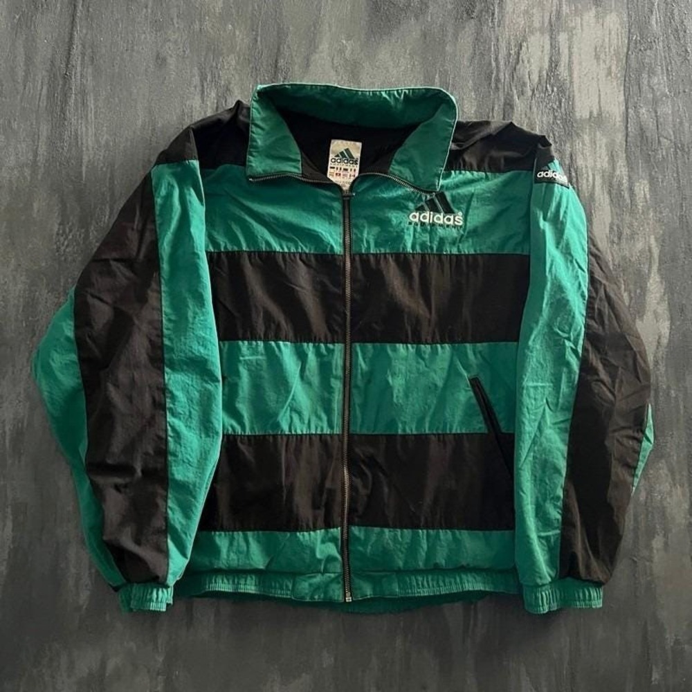 Vintage Adidas Windbreaker Mens Large Green 1990s Striped